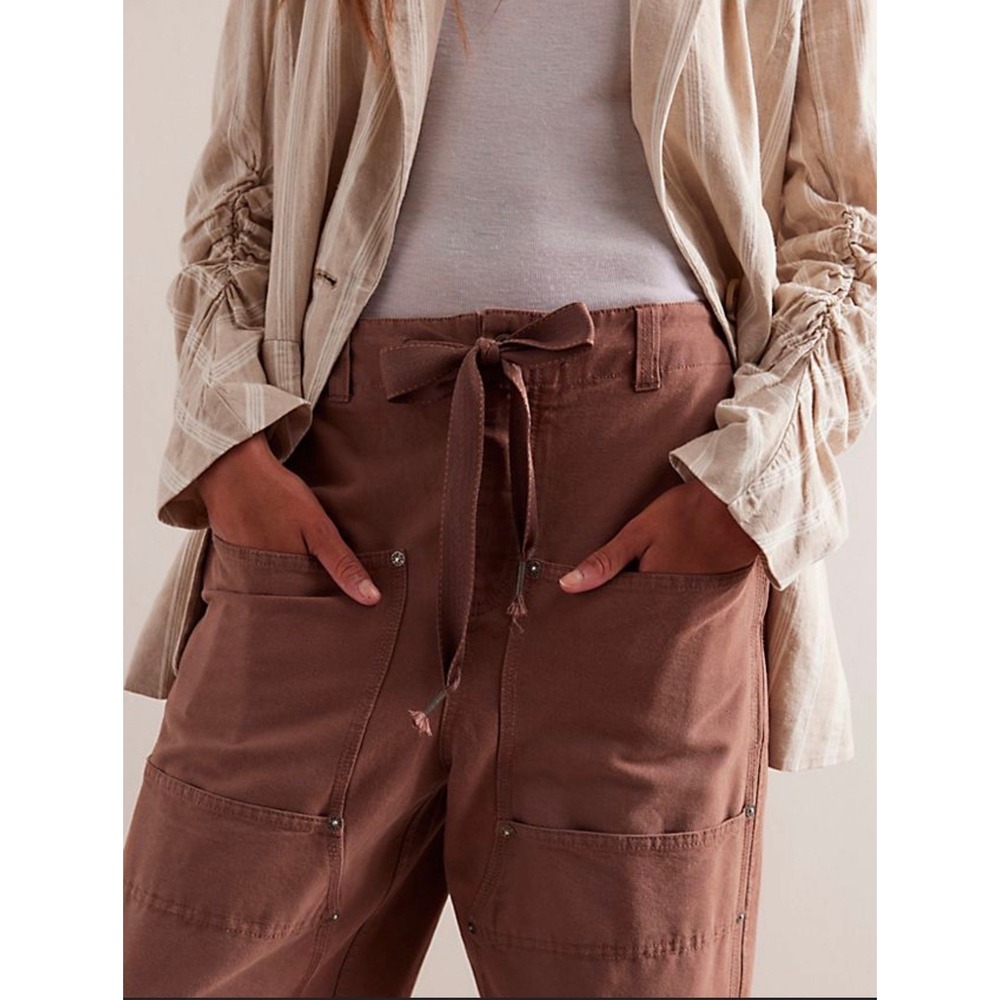 Free People Hayden Carpenter Pull-On Pants Trousers S Oversized Nature Neutral - Picture 4 of 9